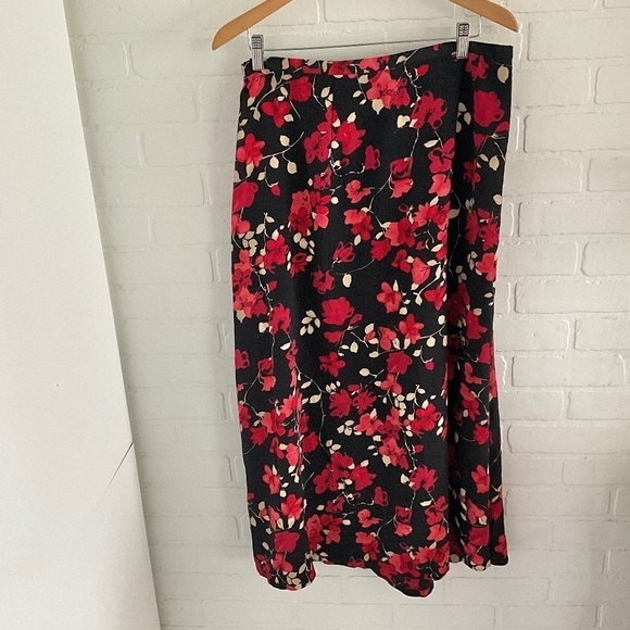 Vintage 90s Maxi skirt Black/red/cream floral Column Pull-on Dark romantic XL - Picture 4 of 8